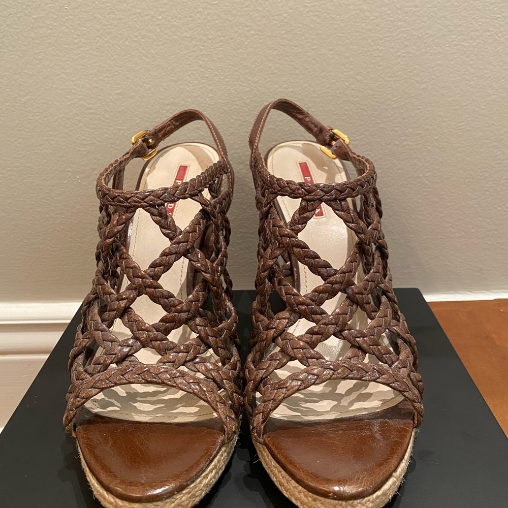 Prada wedges with leather lace detailing